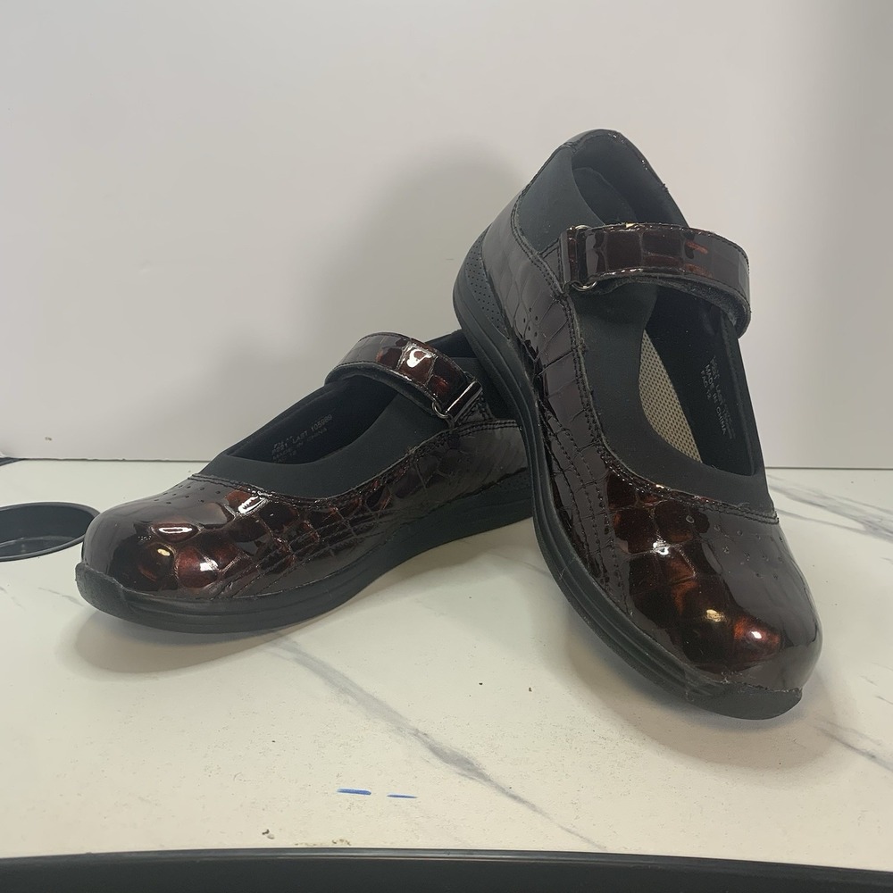 Drew Rose Mary Jane Shoes Womens 7.5  Brown Croc Patent Leather Orthopedic Flat